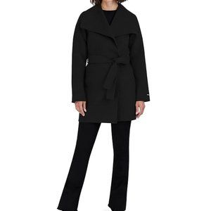 NWT Womens Tahari Women's Marla Trench Wrap Coat Black Size S $400 7D071